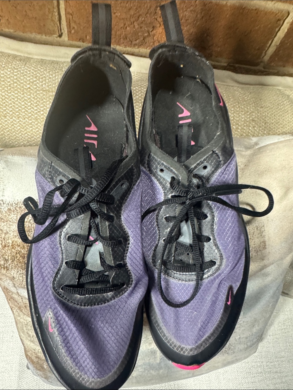 Nike Women's Purple and Black Lace-Up Sneakers with Pink Accents